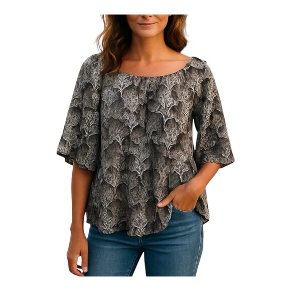 ANN TAYLOR LOFT Size XL Brown Open Back Floral Tie Back Swing Blouse Top NWT - Picture 1 of 6